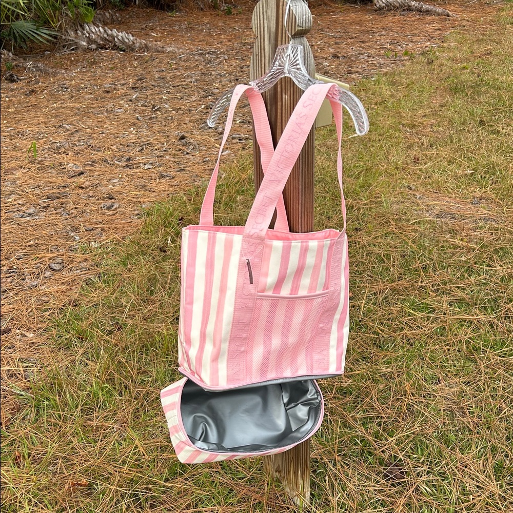 Victoria's Secret Pink Striped Cooler and Tote Bag In One! Beach Boat Travel NWT